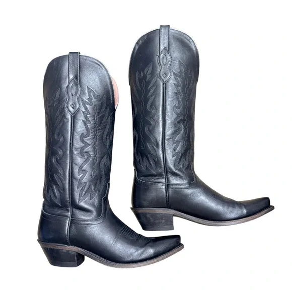 Old West Black Heeled Boots - Picture 2 of 9